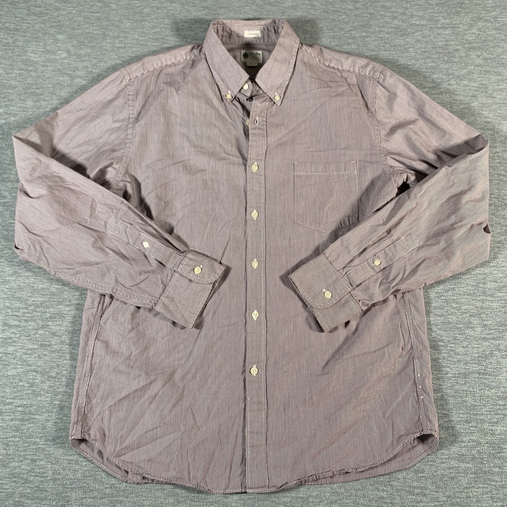J‎ Crew Shirt Mens Large Red White Stripe Button Down Tailored Fit Casual Cotton